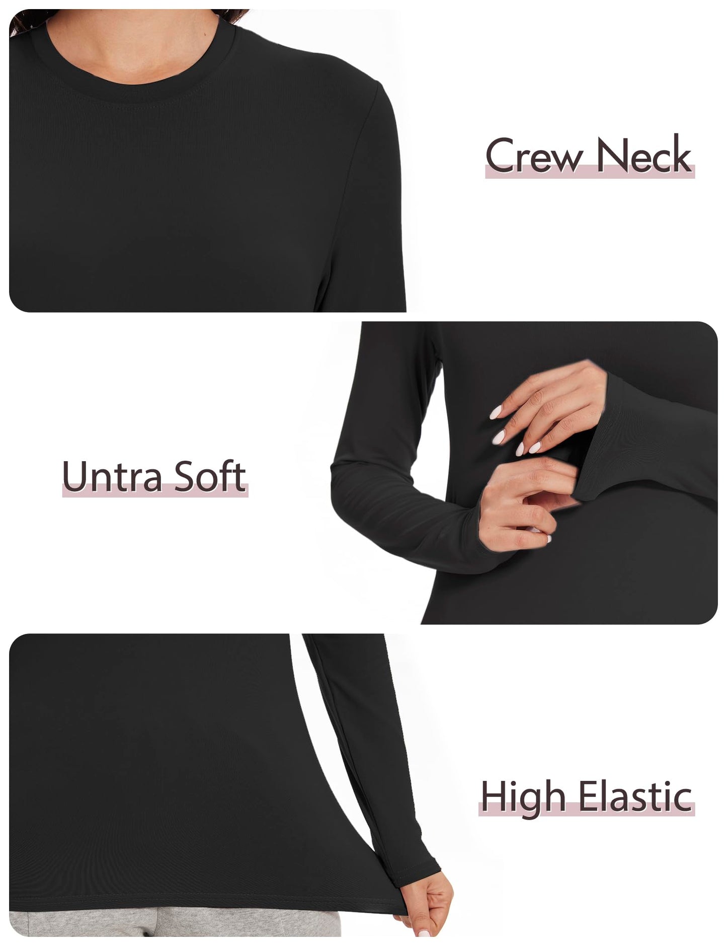 5 Pack Womens Basic Long Sleeve Shirts Crew Neck Slim-Fit Fitted T Shirts Tops Undershirts Underscrub Baselayer 2 Black 2 White 1 Heather Grey Medium