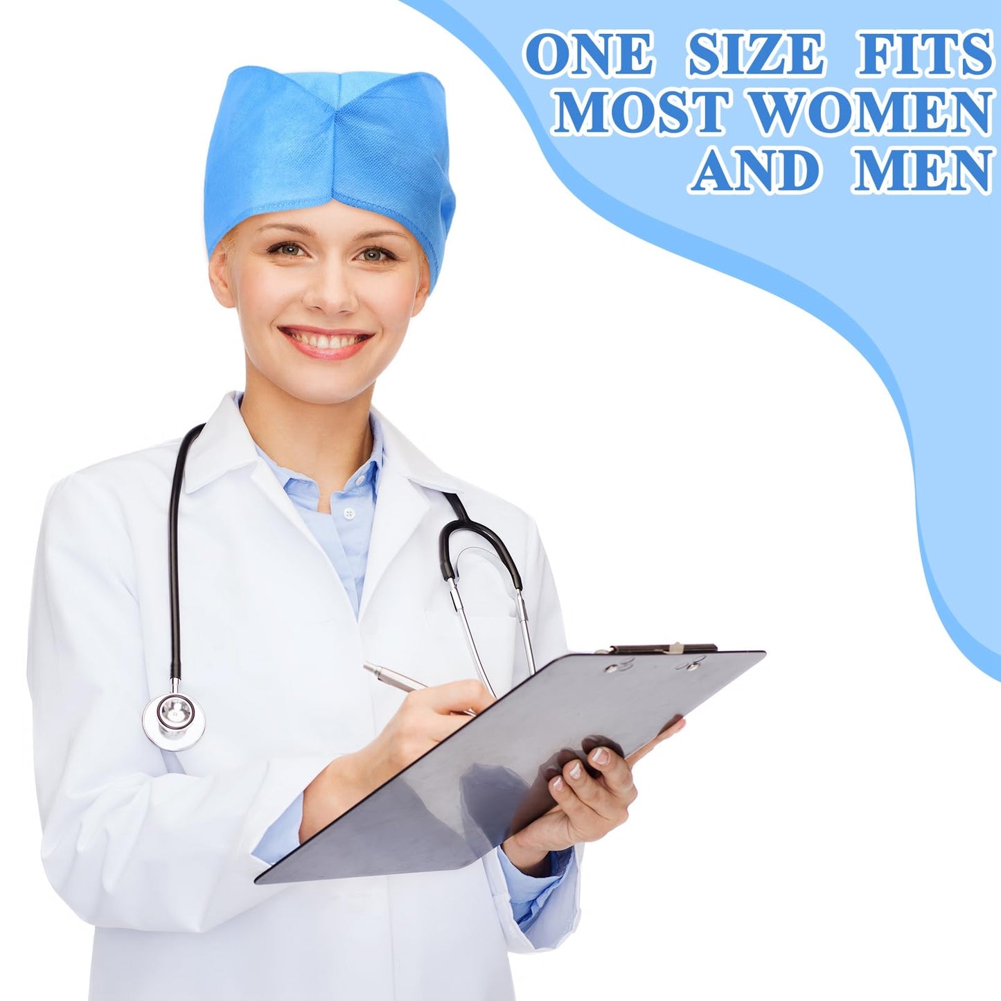 200 Pcs Disposable Surgical Caps Disposable Bouffant Scrub Hats with Tie Blue Nonwoven Elastic Dust Cap Hairnets for Men Women Surgeon Hospital Nurse Spa Food Service Kitchen Head Cover