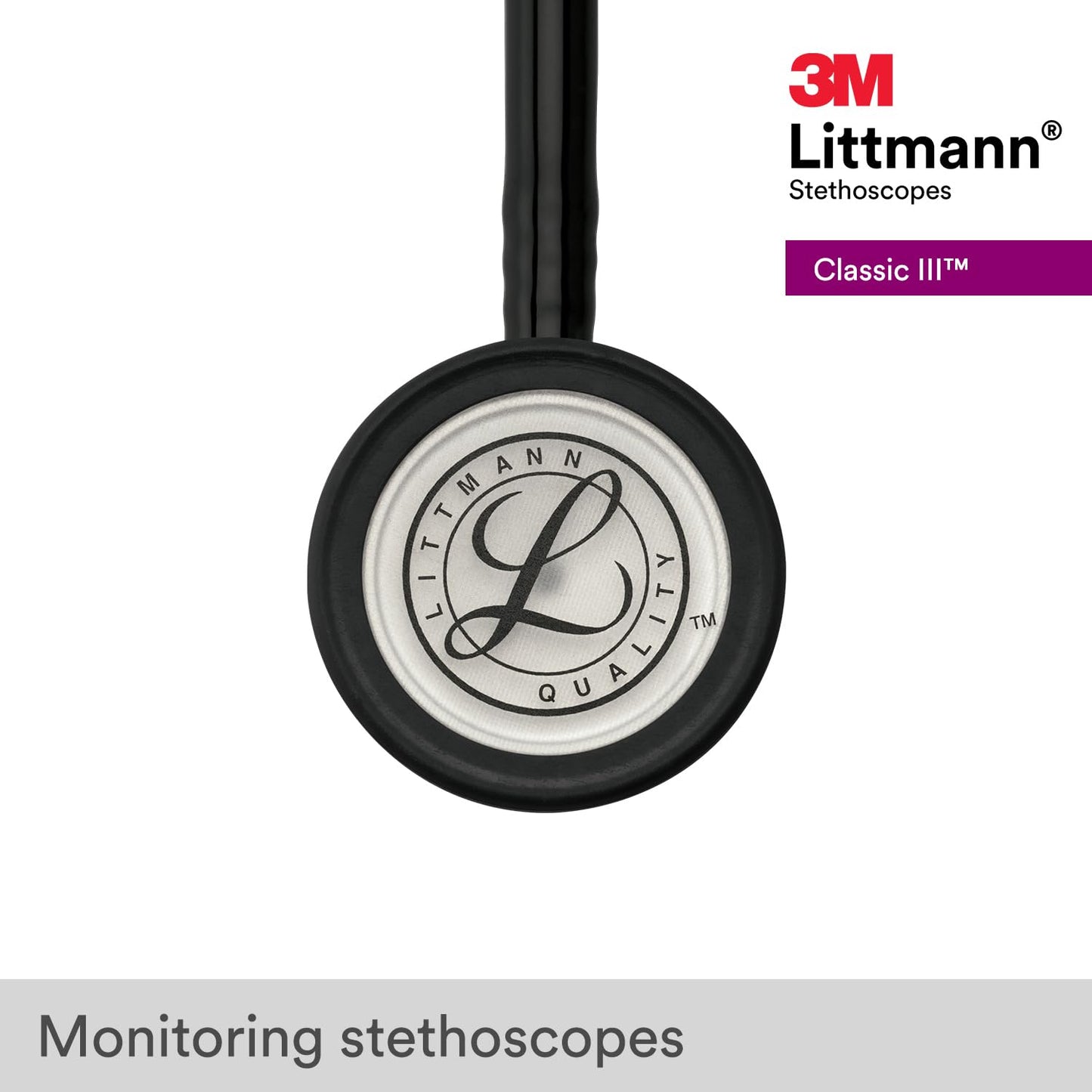 3M Littmann Classic III Monitoring Stethoscope, 5620, More Than 2X as Loud, Weighs Less, Stainless Steel Chestpiece, 27" Black Tube