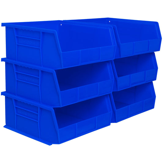 Akro-Mils 30235 AkroBins Plastic Storage Bins, Space-Saving Stackable Bins for Garage, Pantry, Craft Organization, 11" x 11" x 5", Blue, 6-Pack