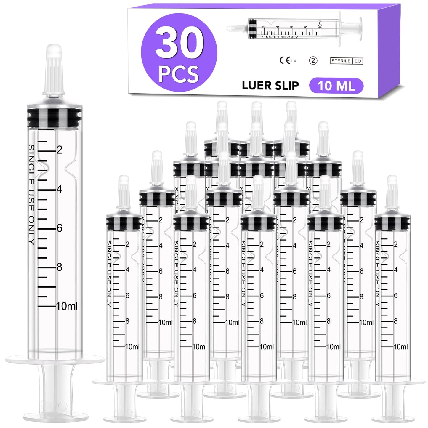 30 PCS 10ml Oral Syringe With Cap, Plastic Syringes without Needle for Medicine Dropper, Feeding Pets, Liquid Measuring, Handicrafts, Individually Sealed, Luer Slip