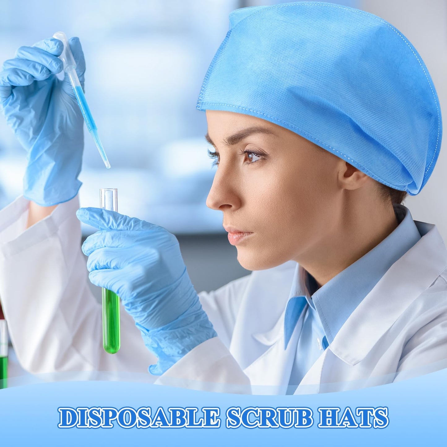 200 Pcs Disposable Surgical Caps Disposable Bouffant Scrub Hats with Tie Blue Nonwoven Elastic Dust Cap Hairnets for Men Women Surgeon Hospital Nurse Spa Food Service Kitchen Head Cover