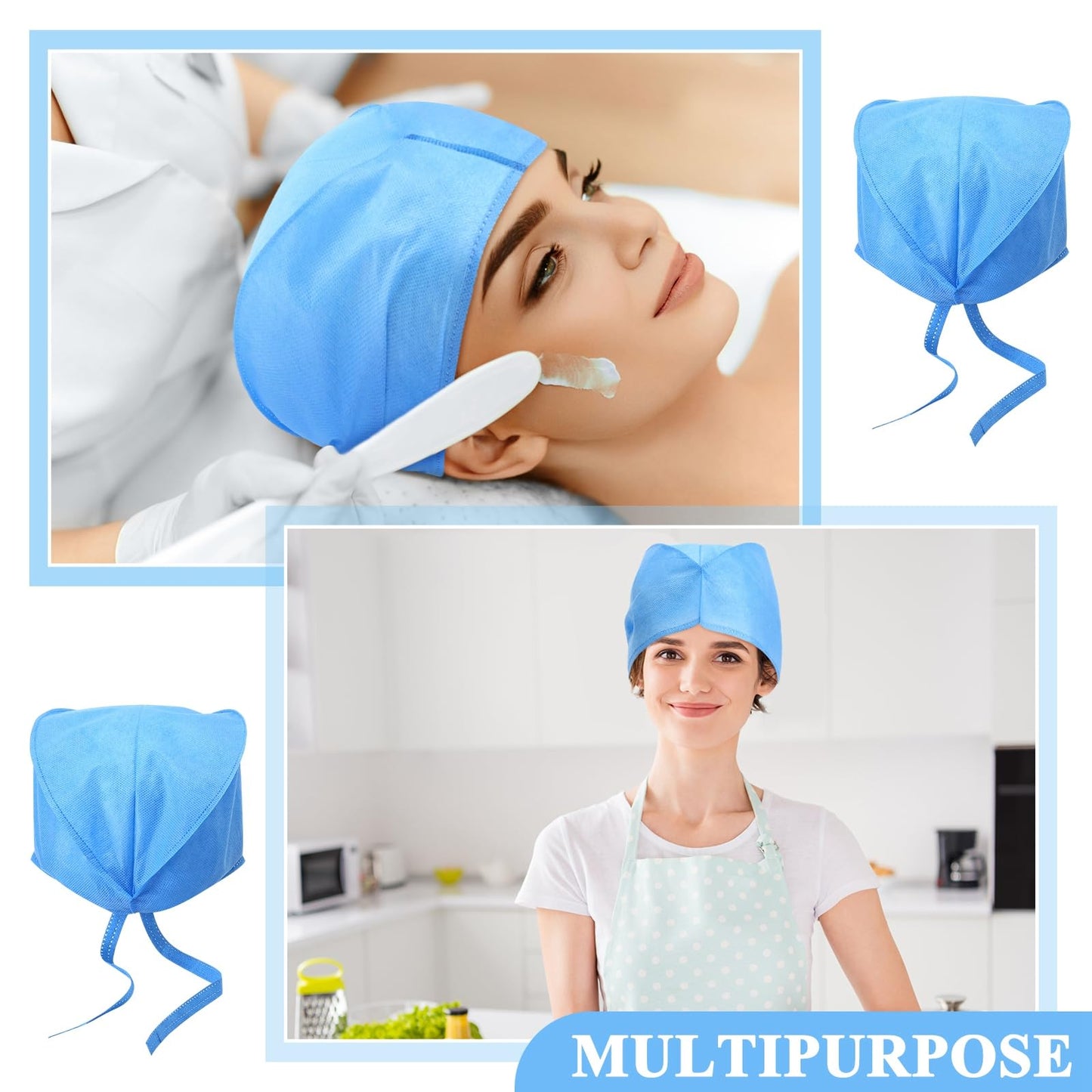 200 Pcs Disposable Surgical Caps Disposable Bouffant Scrub Hats with Tie Blue Nonwoven Elastic Dust Cap Hairnets for Men Women Surgeon Hospital Nurse Spa Food Service Kitchen Head Cover
