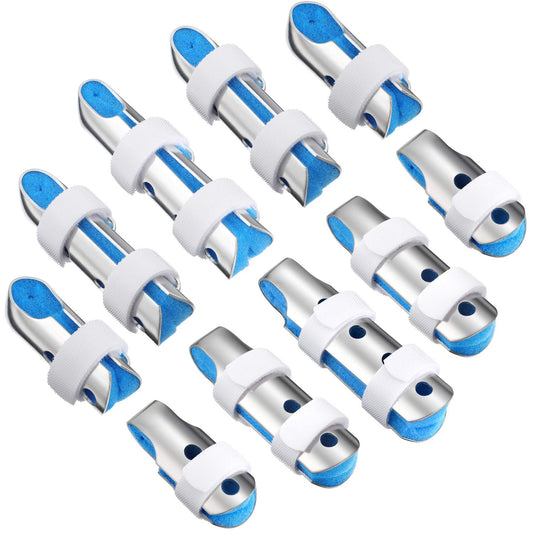 BBTO 10 Pieces Finger Splints Metal Padded Support Finger Stabilizer with Soft Foam Interior and Loop Straps, 3 Sizes(10 Pieces,Blue)