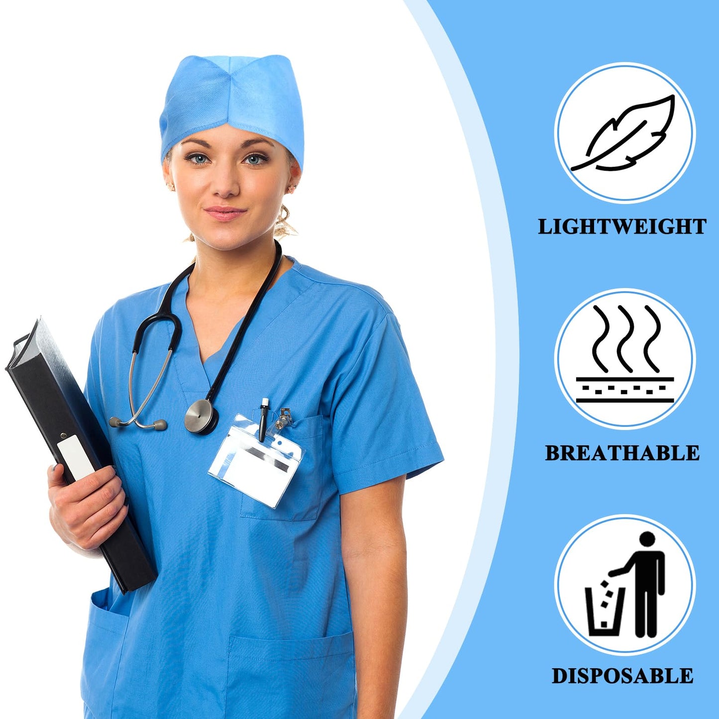 200 Pcs Disposable Surgical Caps Disposable Bouffant Scrub Hats with Tie Blue Nonwoven Elastic Dust Cap Hairnets for Men Women Surgeon Hospital Nurse Spa Food Service Kitchen Head Cover