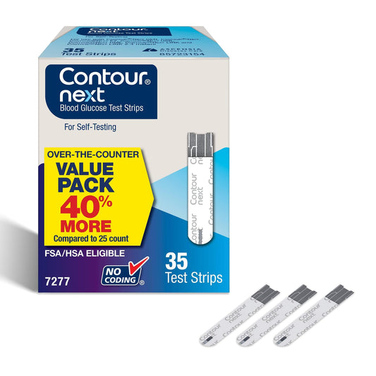 Ascensia Contour Next Blood Glucose Test Strips for Diabetes – 35 Count (1 Pack) - Accurate, No Coding, Second-Chance Sampling, Compatible with All Contour Next Meters for Easy Blood Sugar Testing