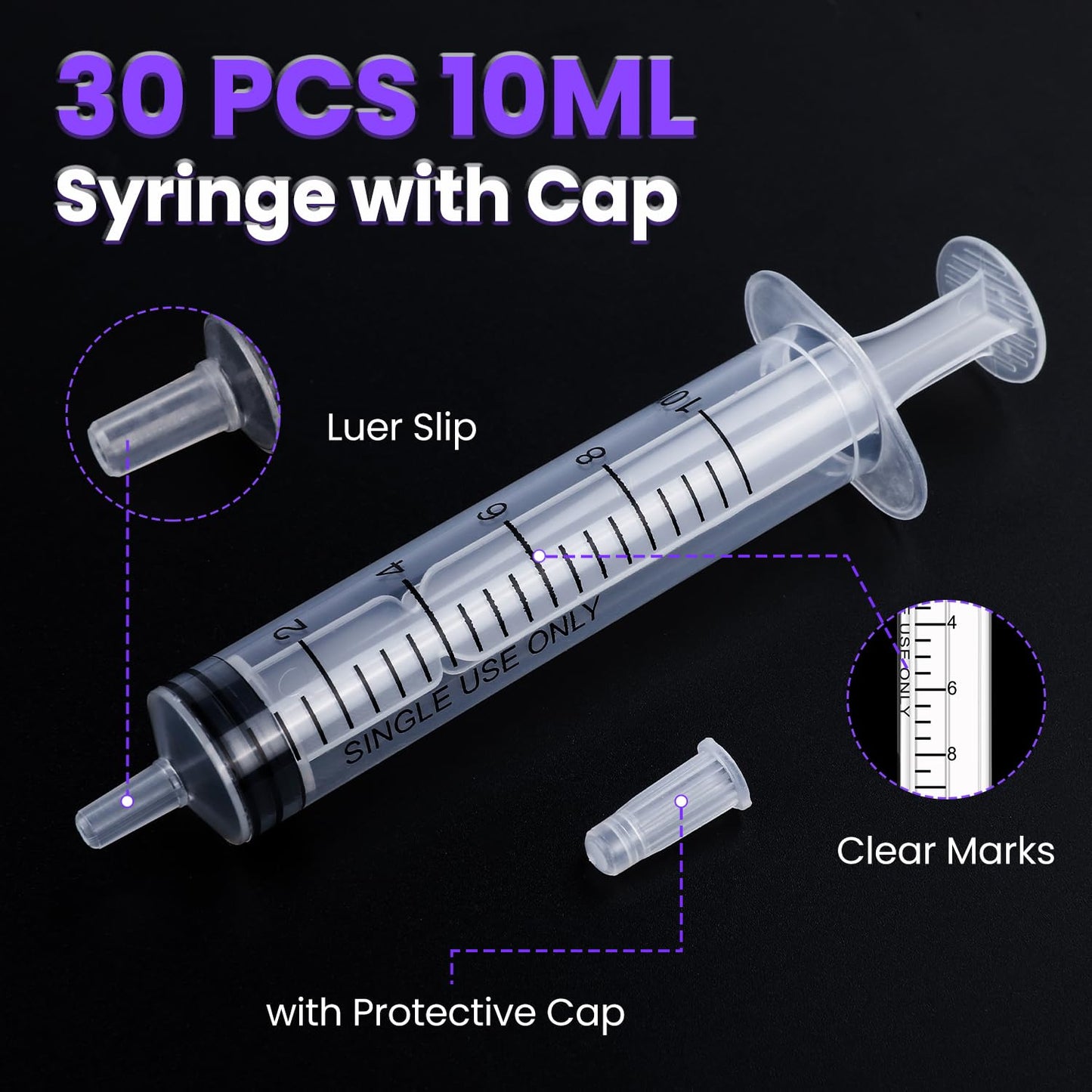 30 PCS 10ml Oral Syringe With Cap, Plastic Syringes without Needle for Medicine Dropper, Feeding Pets, Liquid Measuring, Handicrafts, Individually Sealed, Luer Slip