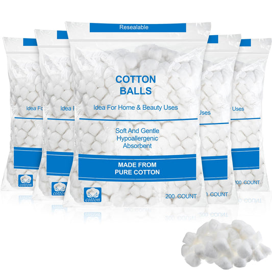 Heigble 1000 Pcs Soft Cotton Ball Bulk Organic Medium Cotton Ball for Absorbent Multipurpose Pure Nail Polish Remover Makeup Removal First Aid Face Crafting Cleaning Skin Applying Lotion