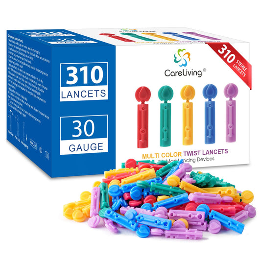 CareLiving Lancets for Diabetes Testing - 30 Gauge Diabetic Lancets for Blood Testing and Glucose Testing - Fits Most Lancing Devices - 310 Count (Colourful)