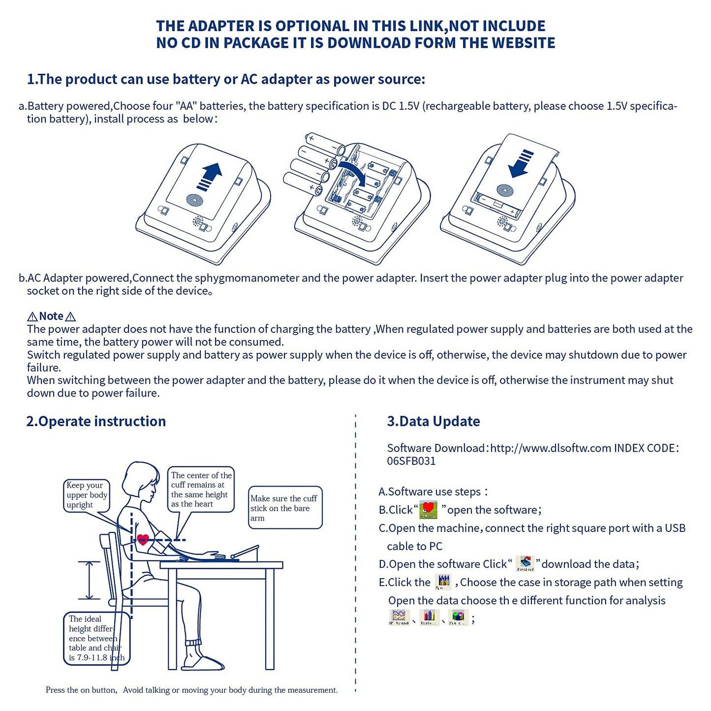 Fully Automatic Upper Arm Blood Pressure Monitor 3 Mode 4 Cuffs Without Adapter Electronic Sphygmomanometer